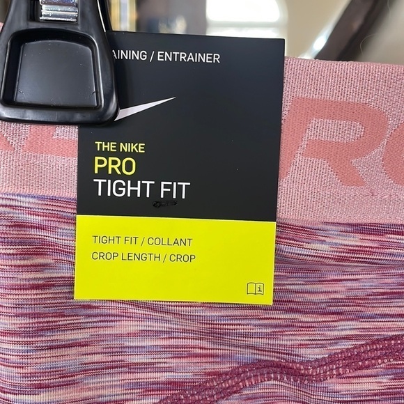 Brand New Nike Pro Dri-Fit Tight Fit Crop Length Training Pink Multi Leggings - Picture 10 of 13